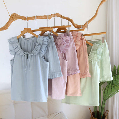 Solid Color Ruffled Tank Pajama Set