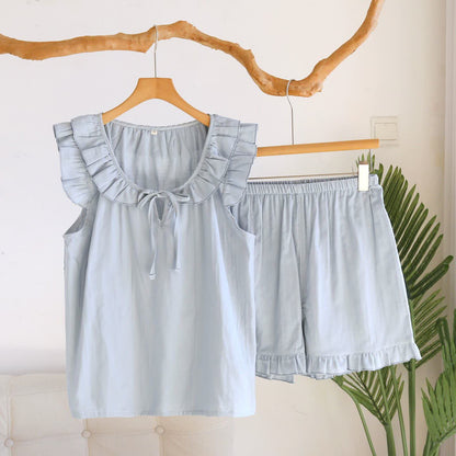 Solid Color Ruffled Tank Pajama Set
