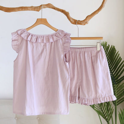 Solid Color Ruffled Tank Pajama Set