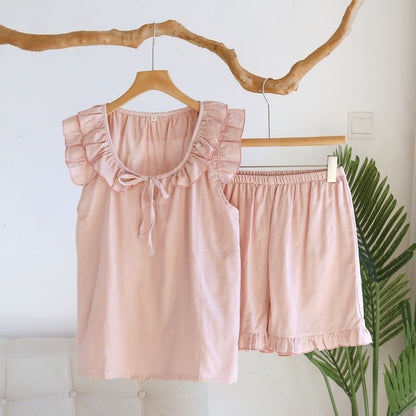 Solid Color Ruffled Tank Pajama Set