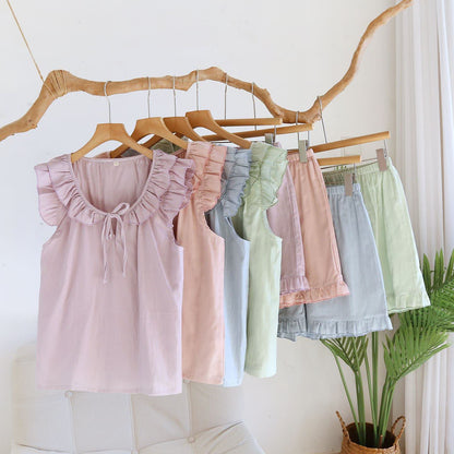 Solid Color Ruffled Tank Pajama Set