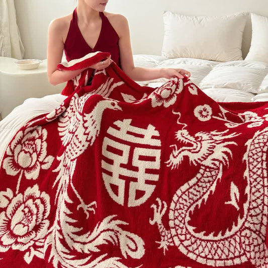 Auspicious Phoenix Knit Throw Blanket