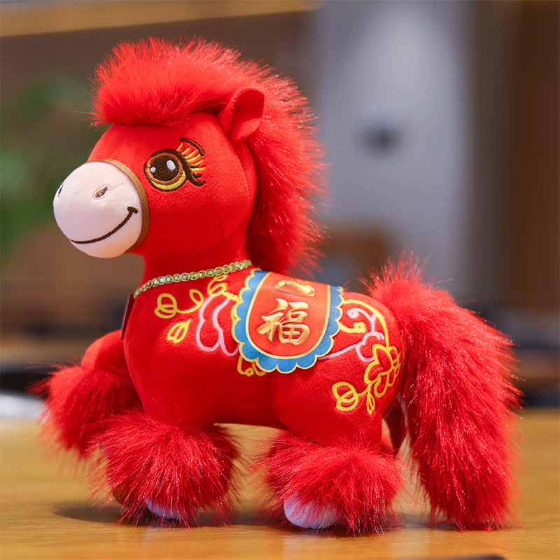 Festive Red Zodiac Stallion with Lucky "Fu" Character