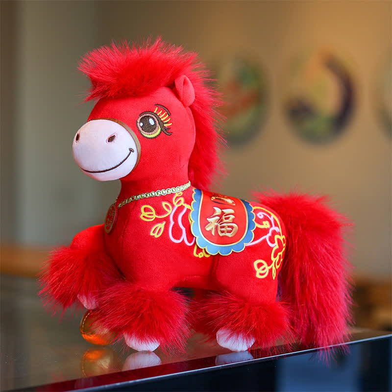 Festive Red Zodiac Stallion with Lucky "Fu" Character