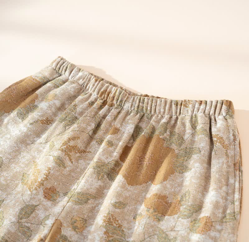 Vintage Floral Mandarin Collar Cotton Pajama Set