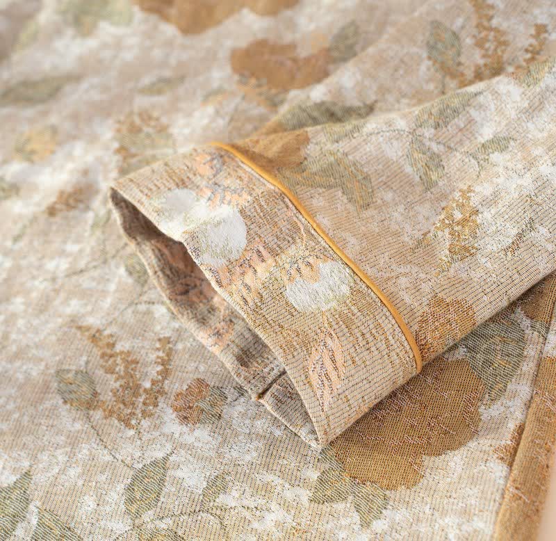 Vintage Floral Mandarin Collar Cotton Pajama Set