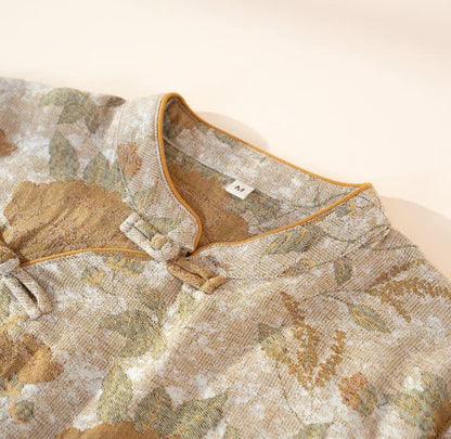 Vintage Floral Mandarin Collar Cotton Pajama Set