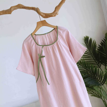 Minimalist Oriental Style Cotton Gauze Nightdress