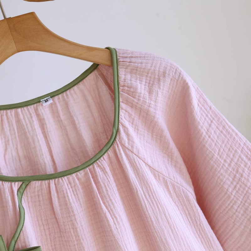 Minimalist Oriental Style Cotton Gauze Nightdress