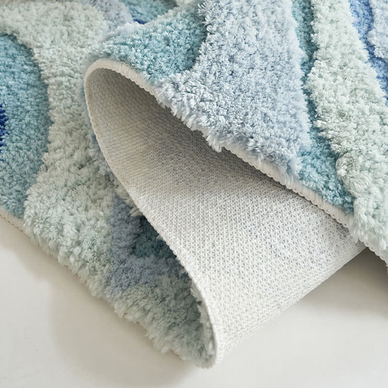 Abstract Ocean Wave Shaped Flocked Rug