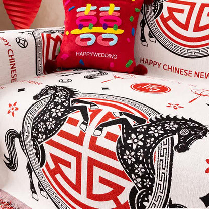 Full Coverage Chenille Horse Zodiac Sofa Cover