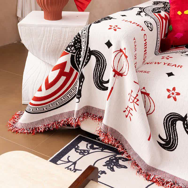 Full Coverage Chenille Horse Zodiac Sofa Cover