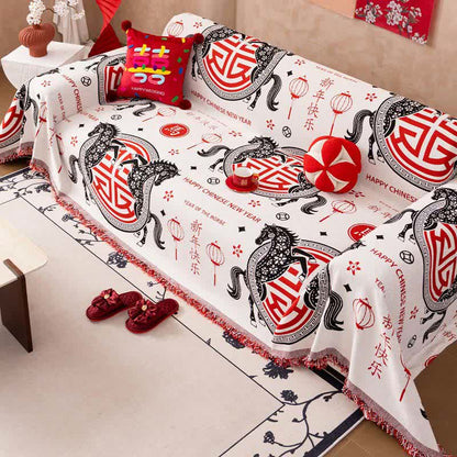 Full Coverage Chenille Horse Zodiac Sofa Cover