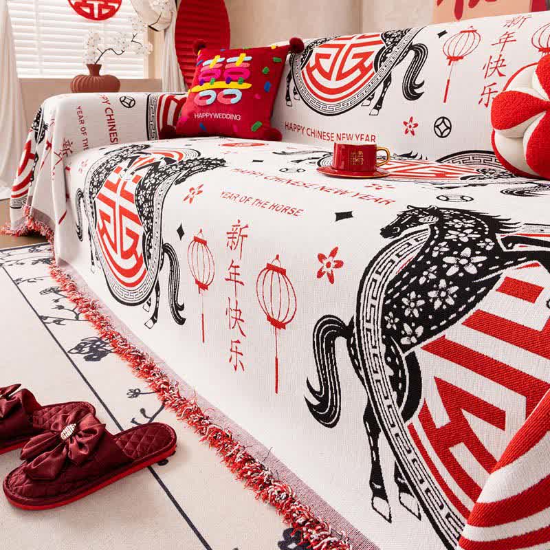 Full Coverage Chenille Horse Zodiac Sofa Cover