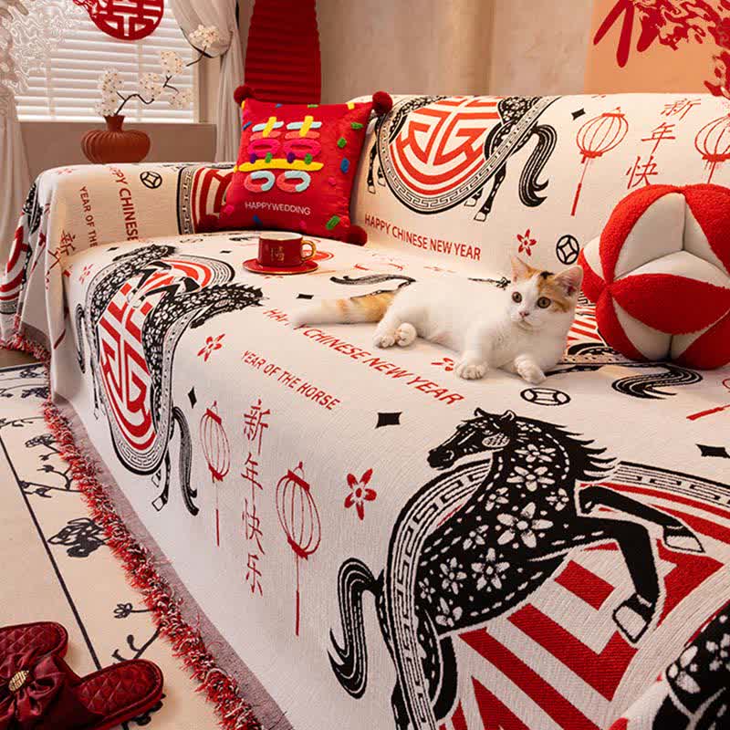 Full Coverage Chenille Horse Zodiac Sofa Cover