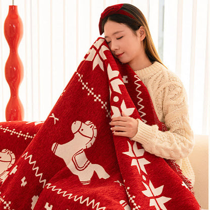 New Year Chenille Sofa Cover with Lucky Horse