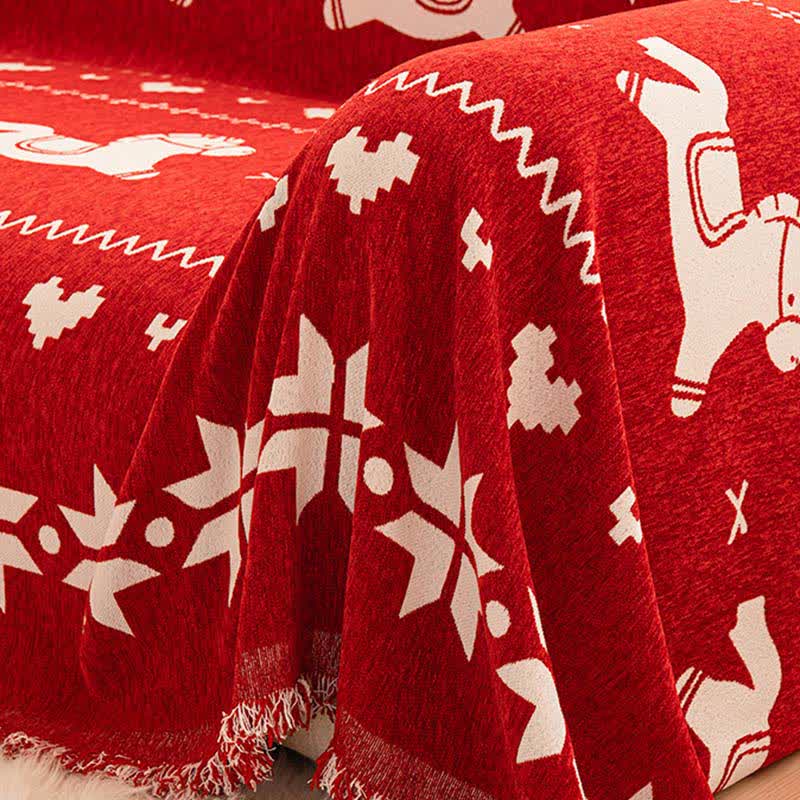 New Year Chenille Sofa Cover with Lucky Horse