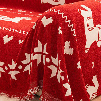 New Year Chenille Sofa Cover with Lucky Horse