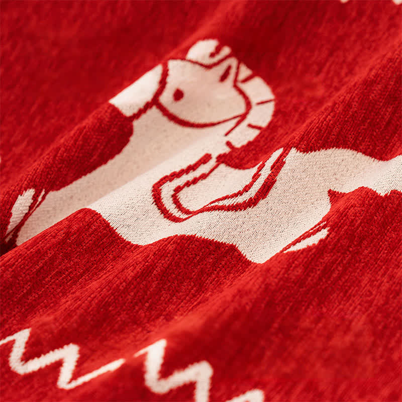 New Year Chenille Sofa Cover with Lucky Horse