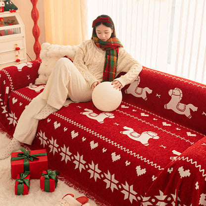 New Year Chenille Sofa Cover with Lucky Horse