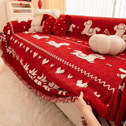 New Year Chenille Sofa Cover with Lucky Horse