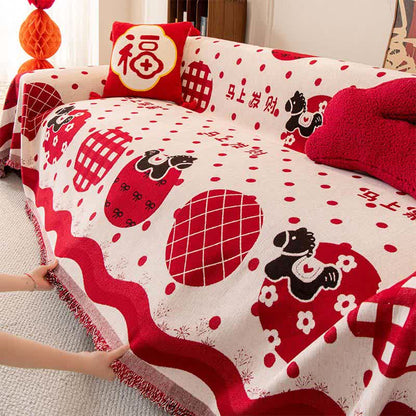 Anti-Slip Zodiac Horse Chenille Couch Throw