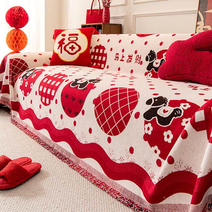 Anti-Slip Zodiac Horse Chenille Couch Throw