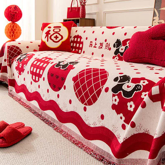 Anti-Slip Zodiac Horse Chenille Couch Throw