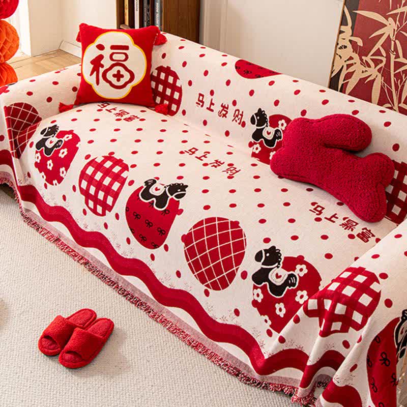 Anti-Slip Zodiac Horse Chenille Couch Throw