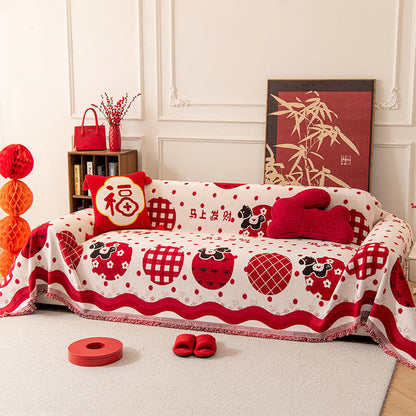 Anti-Slip Zodiac Horse Chenille Couch Throw