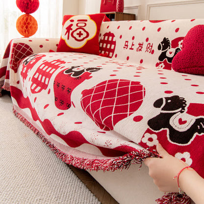 Anti-Slip Zodiac Horse Chenille Couch Throw