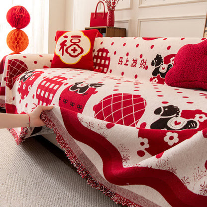 Anti-Slip Zodiac Horse Chenille Couch Throw