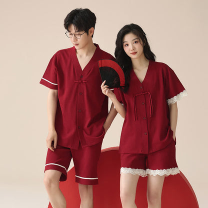 Short Sleeve Couple Cotton Pajama Set