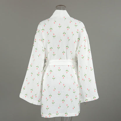 Tulip Pattern Cotton Short Pajama Robe