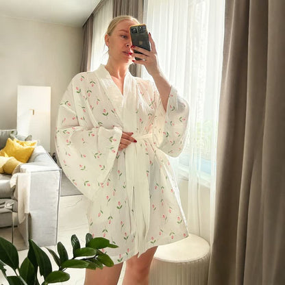 Tulip Pattern Cotton Short Pajama Robe