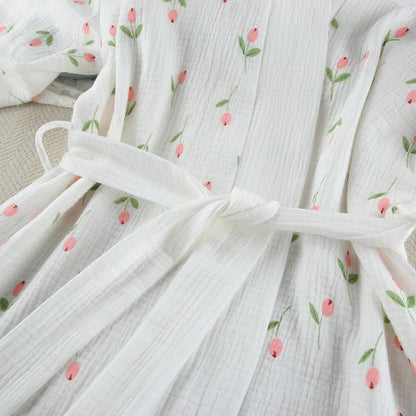 Tulip Pattern Cotton Short Pajama Robe