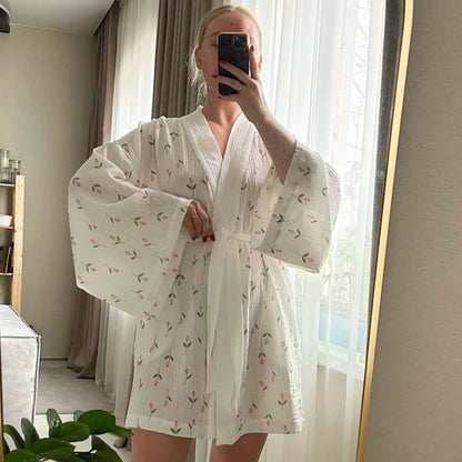 Tulip Pattern Cotton Short Pajama Robe