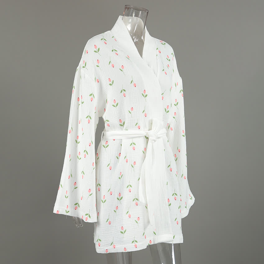 Tulip Pattern Cotton Short Pajama Robe
