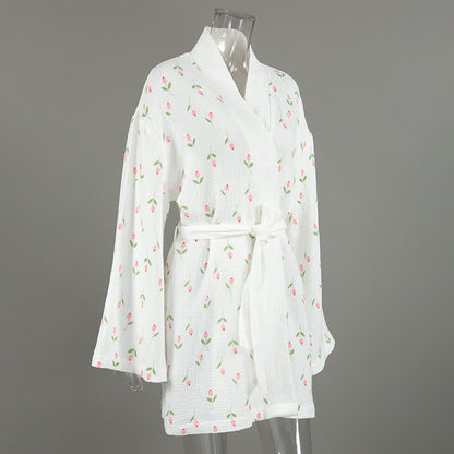 Tulip Pattern Cotton Short Pajama Robe