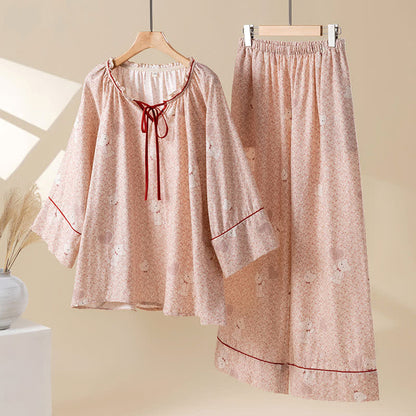 Floral Bear Cotton Ruffled Loungewear Set