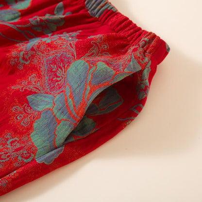 Vintage Oriental Peony Cotton Pajama Set