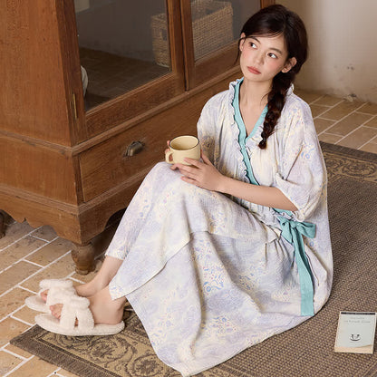 Artistic Vintage Ruffled Collar Side-Tie Nightgown