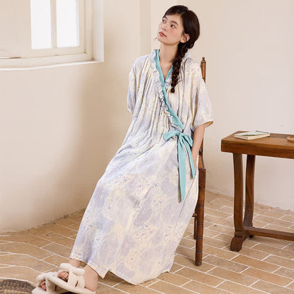 Artistic Vintage Ruffled Collar Side-Tie Nightgown