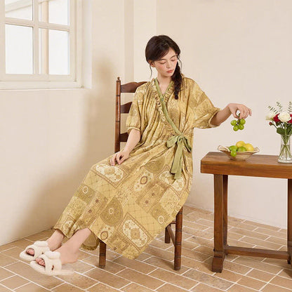 Ethnic Style Ruffled Collar Side-Tie Nightgown