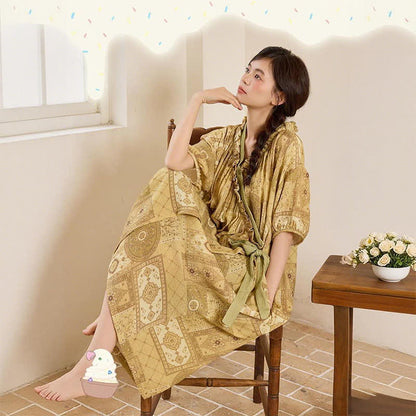 Ethnic Style Ruffled Collar Side-Tie Nightgown