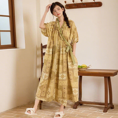 Ethnic Style Ruffled Collar Side-Tie Nightgown