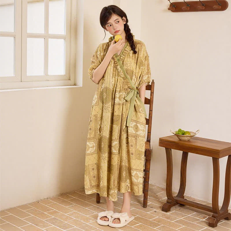 Ethnic Style Ruffled Collar Side-Tie Nightgown