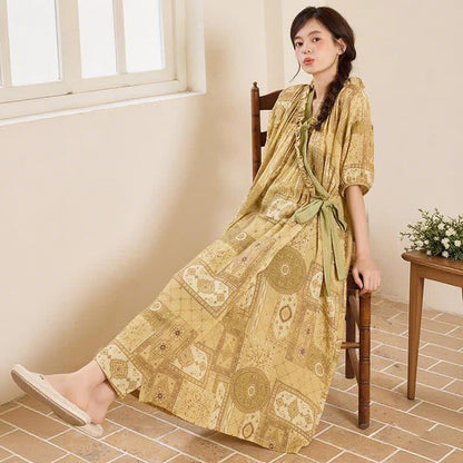 Ethnic Style Ruffled Collar Side-Tie Nightgown