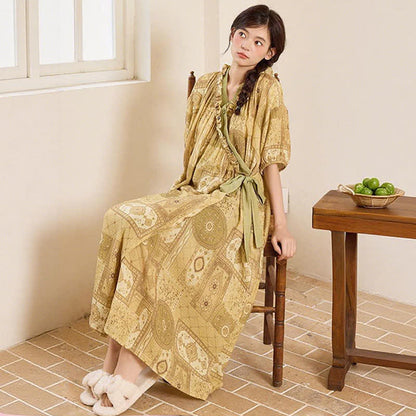 Ethnic Style Ruffled Collar Side-Tie Nightgown
