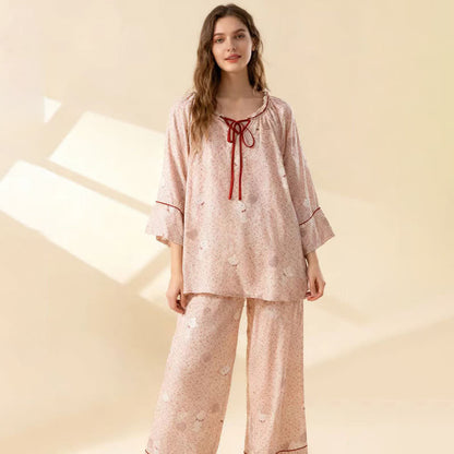 Floral Bear Cotton Ruffled Loungewear Set
